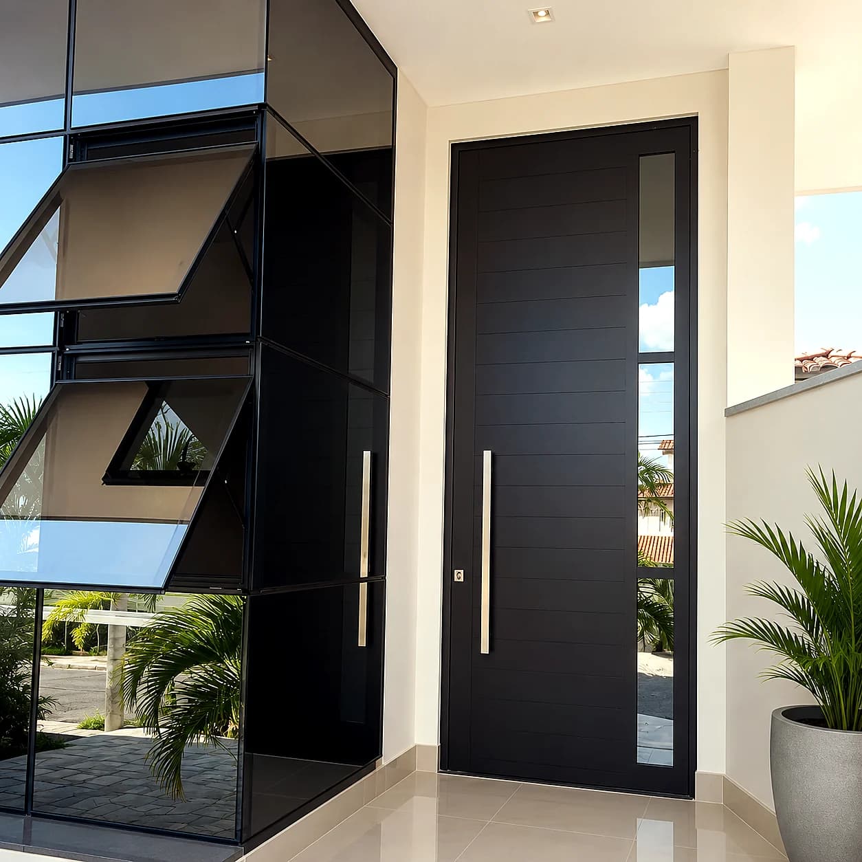 Porta pivotante de alumínio com acabamento premium — modelo 3